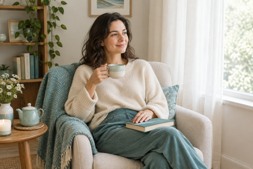 A calm person resting by a window, illustrating how to set boundaries without guilt